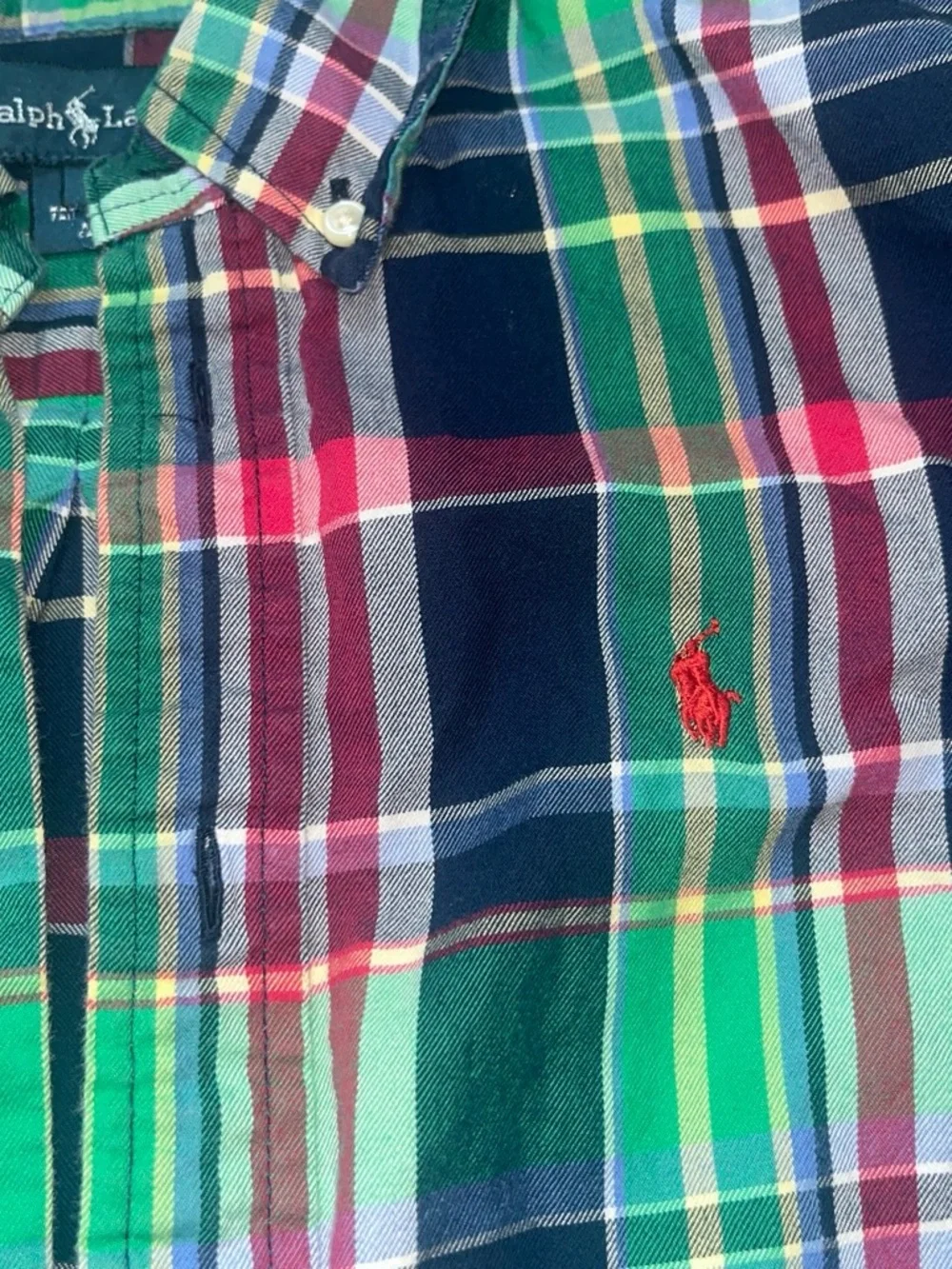 Ralph Lauren Boys Green, Navy & Red Plaid Button-Down Shirt